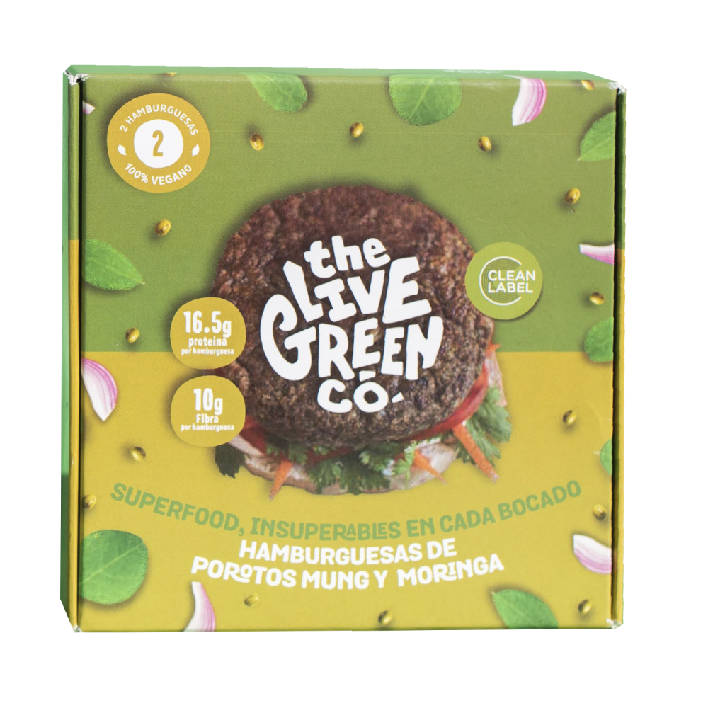 CAJA HAMBURGUESAS CONGELADAS MUNG Y MORINGA 200 G - THE LIVE GREEN CO