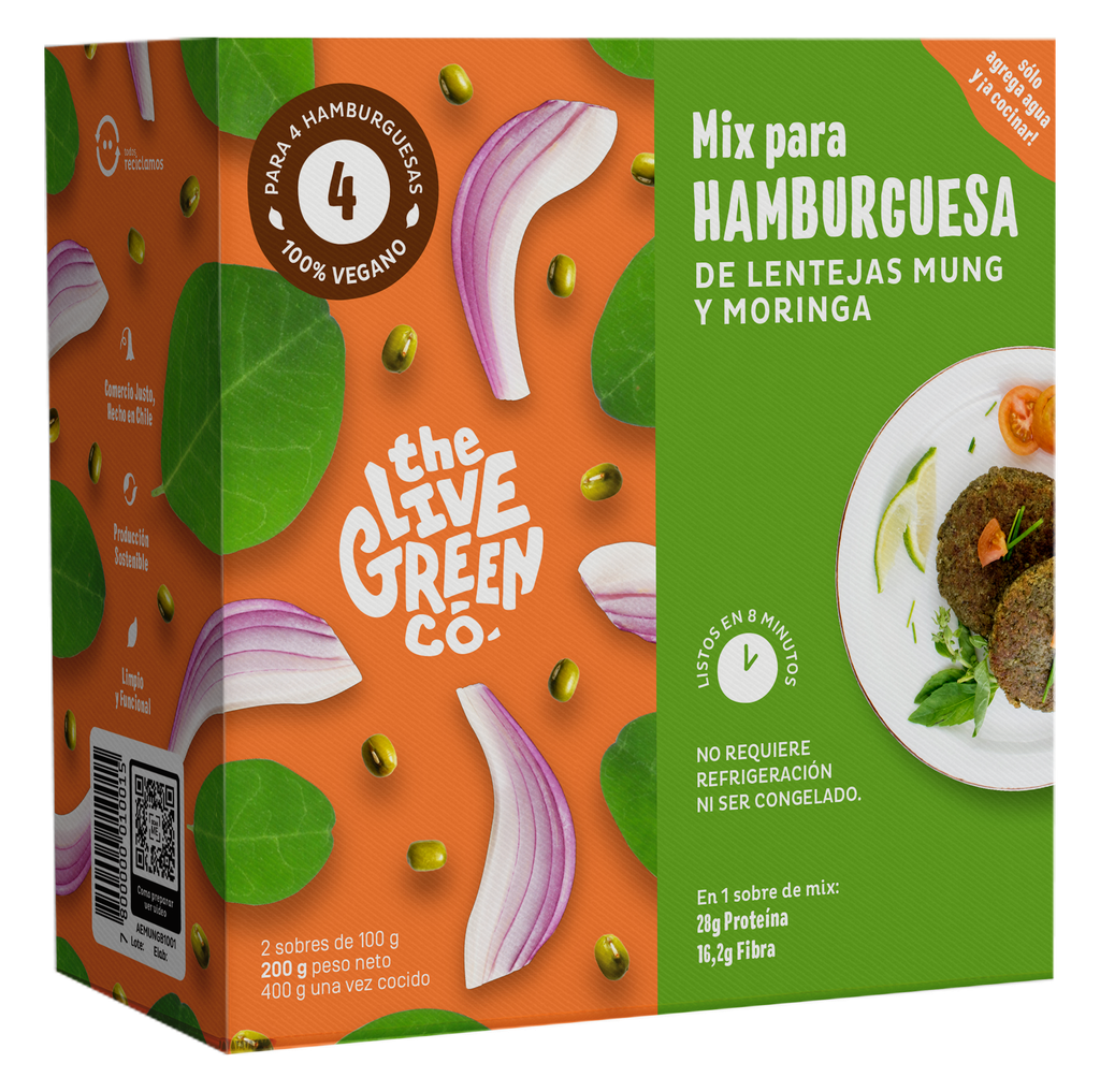 MIX PARA HAMBURGUESAS LENTEJAS MUNG Y MORINGA 200 G - THE LIVE GREEN CO 