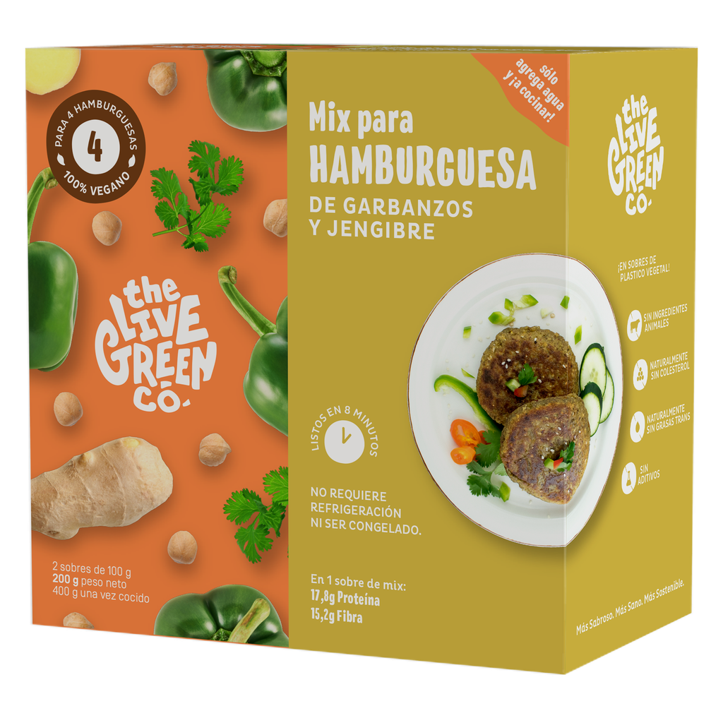 MIX PARA HAMBURGUESAS GARBANZOS Y JENGIBRE 200 G - THE LIVE GREEN CO 