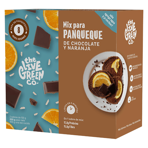 MIX PARA PANQUEQUES CHOCOLATE Y NARANJA 200 G - THE LIVE GREEN CO 