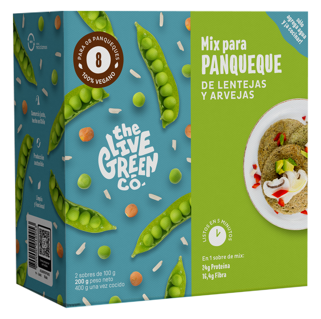 MIX PARA PANQUEQUES LENTEJAS Y ARVEJAS 200 G - THE LIVE GREEN CO 