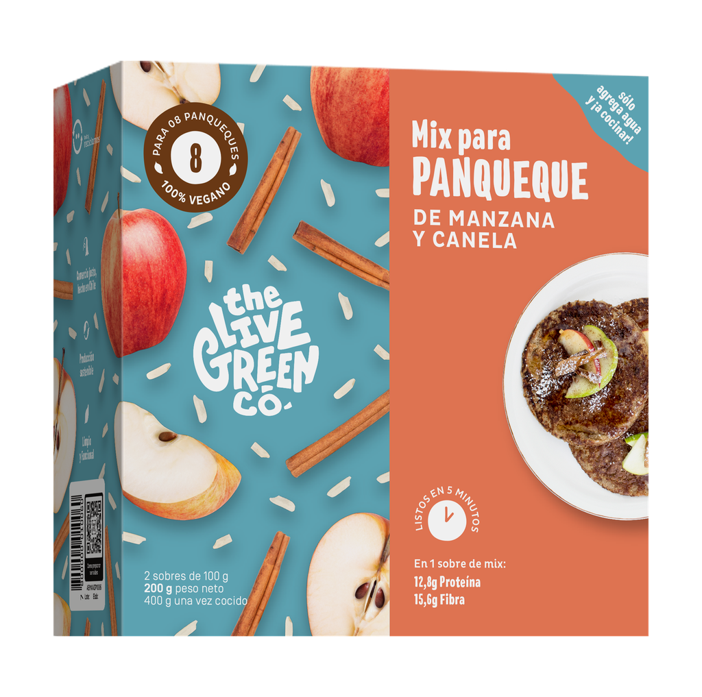 MIX PARA PANQUEQUES MANZANA Y CANELA 200 G - THE LIVE GREEN CO 