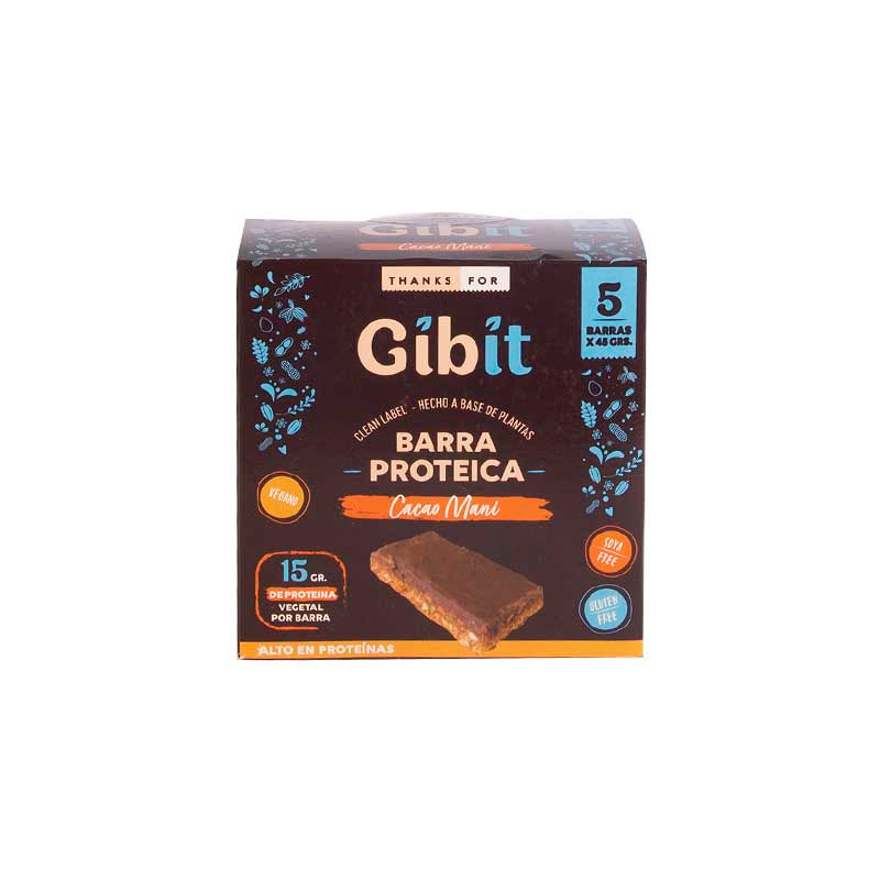 BARRA PROTEICA CACAO MANÍ 50 G (5 UN) - GIBIT