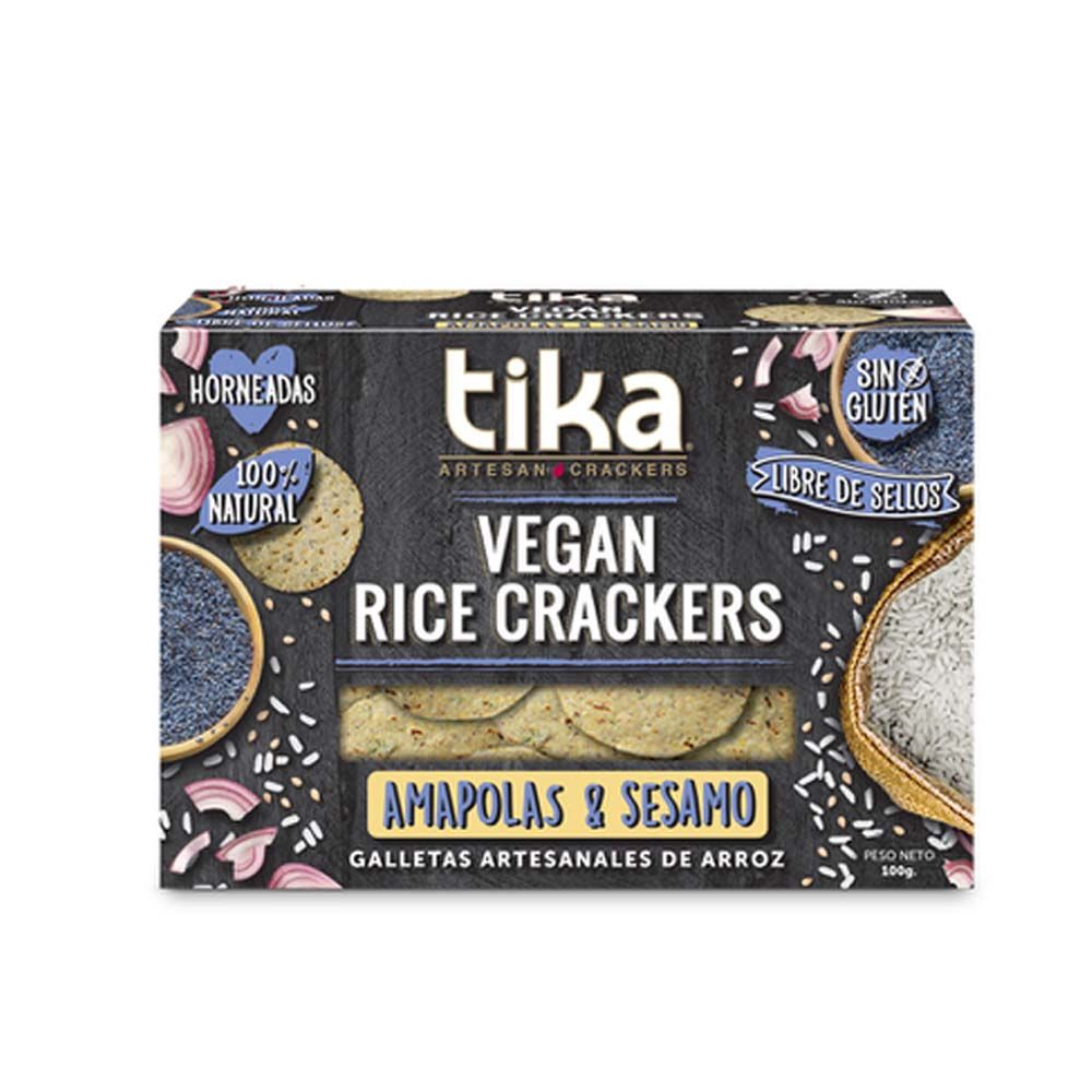 VEGAN RICE CRACKERS AMAPOLAS Y SESAMO 100G - TIKA