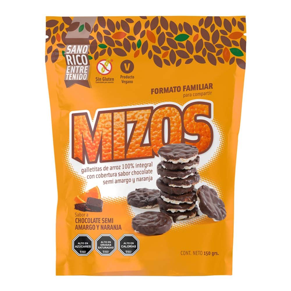 GALLETAS DE ARROZ CHOCOLATE NARANJA 150 G - MIZOS 