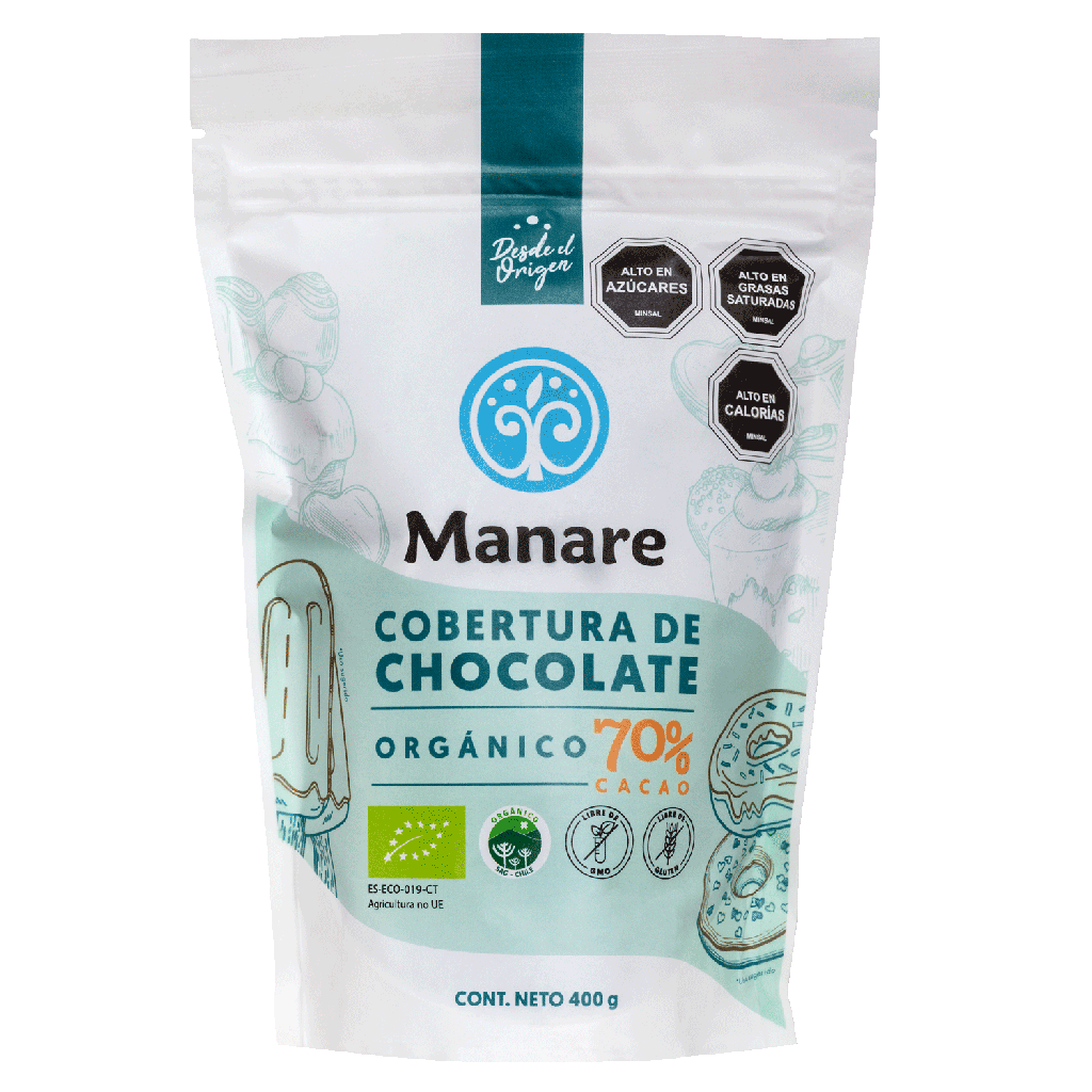 COBERTURA DE CHOCOLATE ORGÁNICO 70% CACAO 400 G - MANARE 