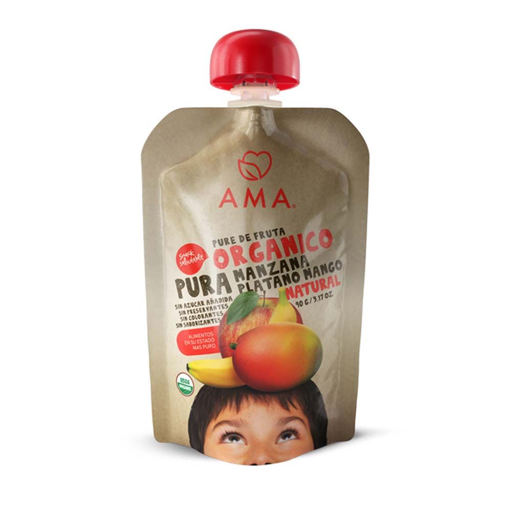 PURÉ MANZANA PLÁTANO MANGO ORGÁNICO 90 G  - AMA TIME