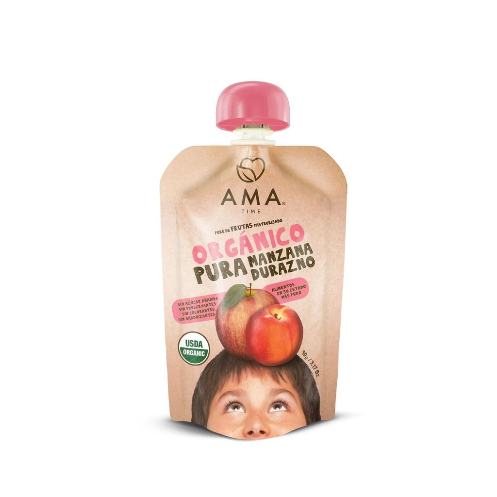 PURÉ MANZANA DURAZNO ORGÁNICO 90 G  - AMA TIME