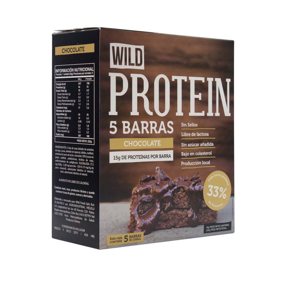 WILD PROTEIN BAR CHOCOLATE 45 G (5U) - WILDFOODS 