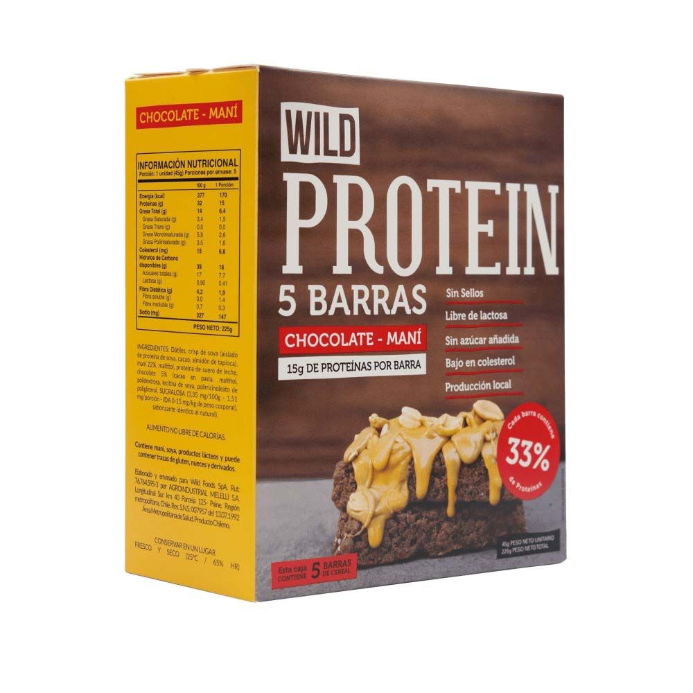 WILD PROTEIN BAR CHOCOLATE MANÍ 45 G (5U) - WILDFOODS 