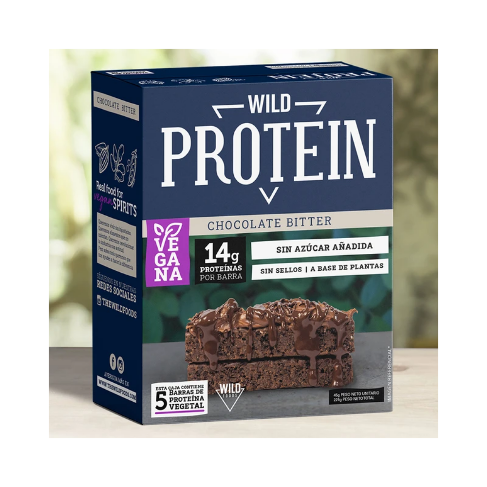 WILD PROTEIN BAR VEGANA CHOCOLATE BITTER 45 G (5U) - WILDFOODS 