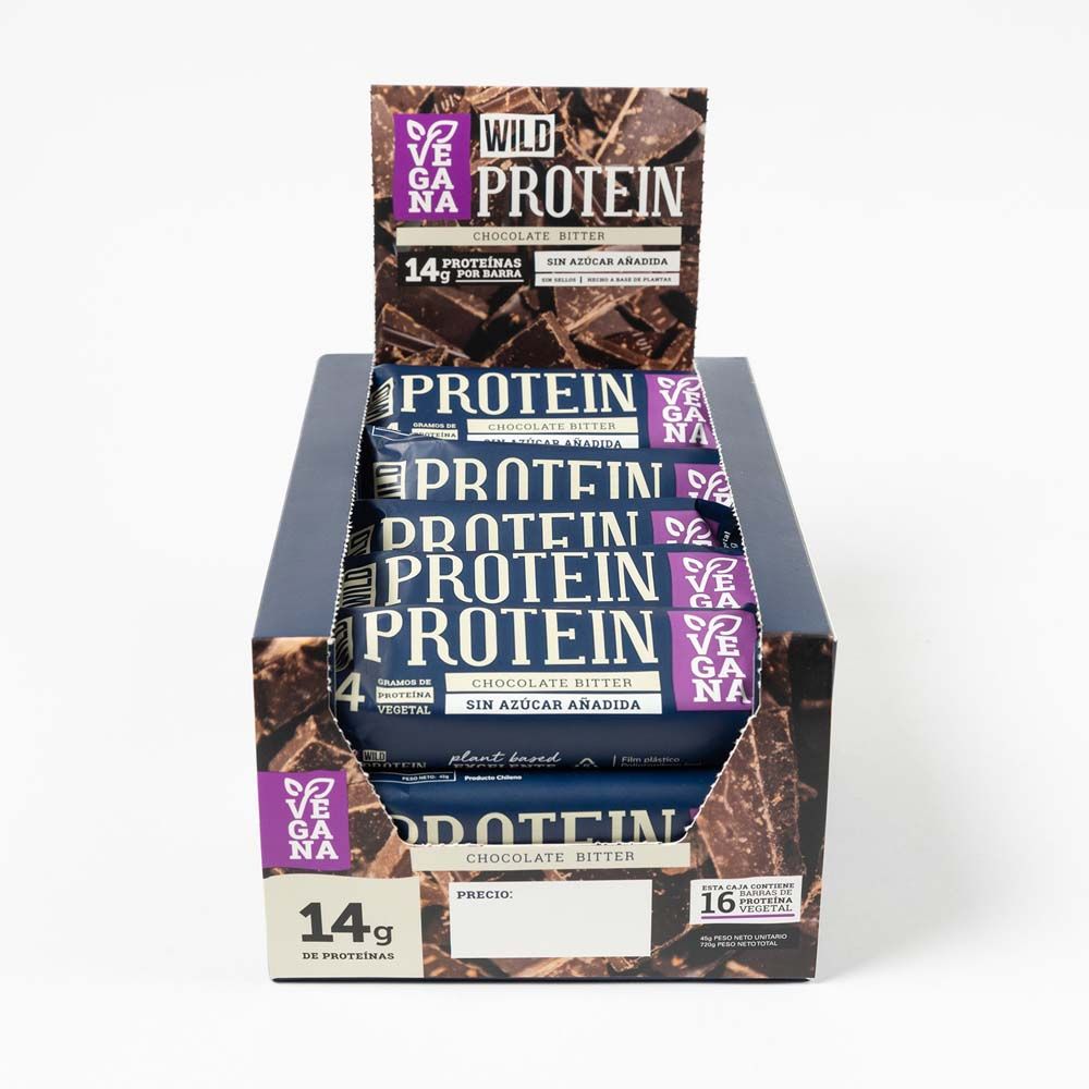 WILD PROTEIN BAR VEGANA CHOCOLATE BITTER 45 G (16U) - WILDFOODS 