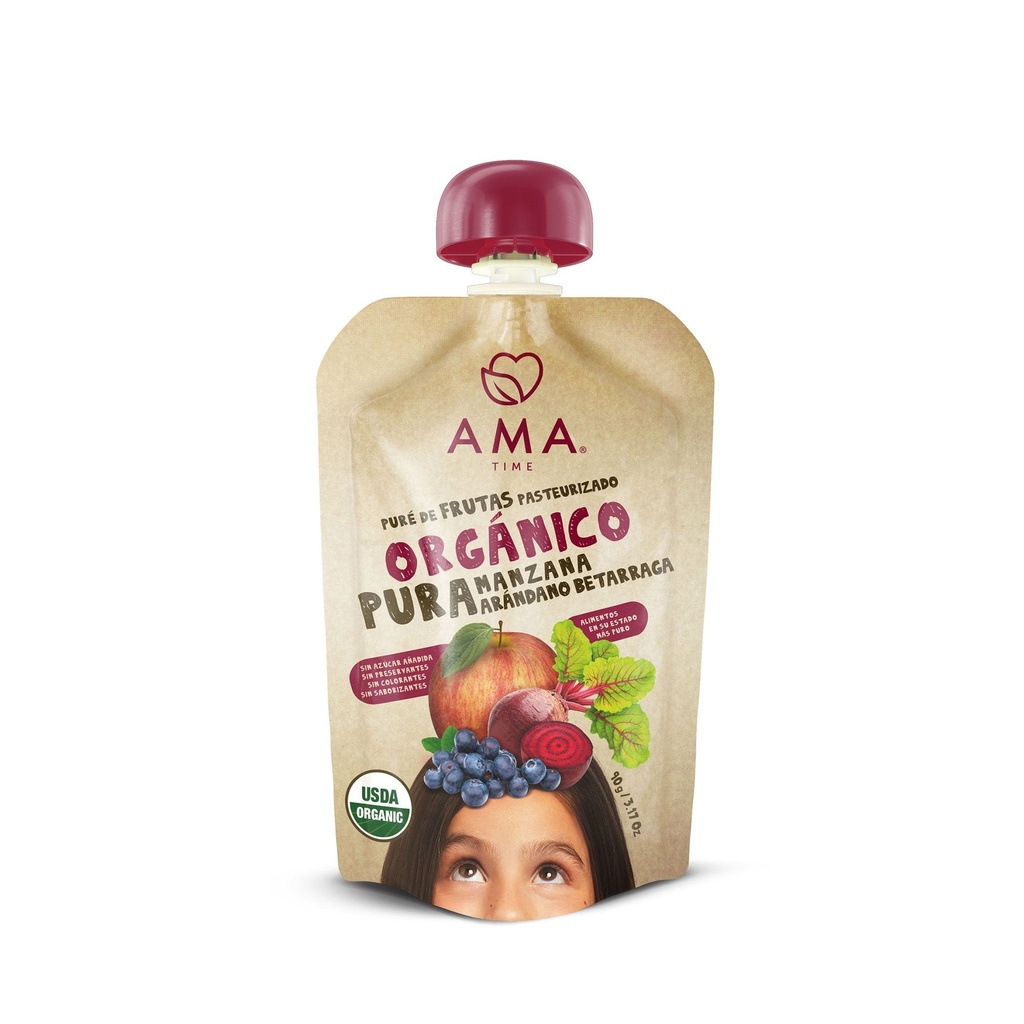 PURÉ MANZANA ARÁNDANO ORGÁNICO BETARRAGA 90 G - AMA TIME