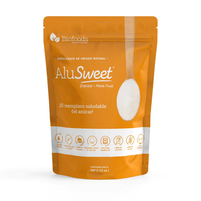 ALUSWEET ERITRITOL Y MONKFRUIT EN POLVO 340 G - BIOFOODS 