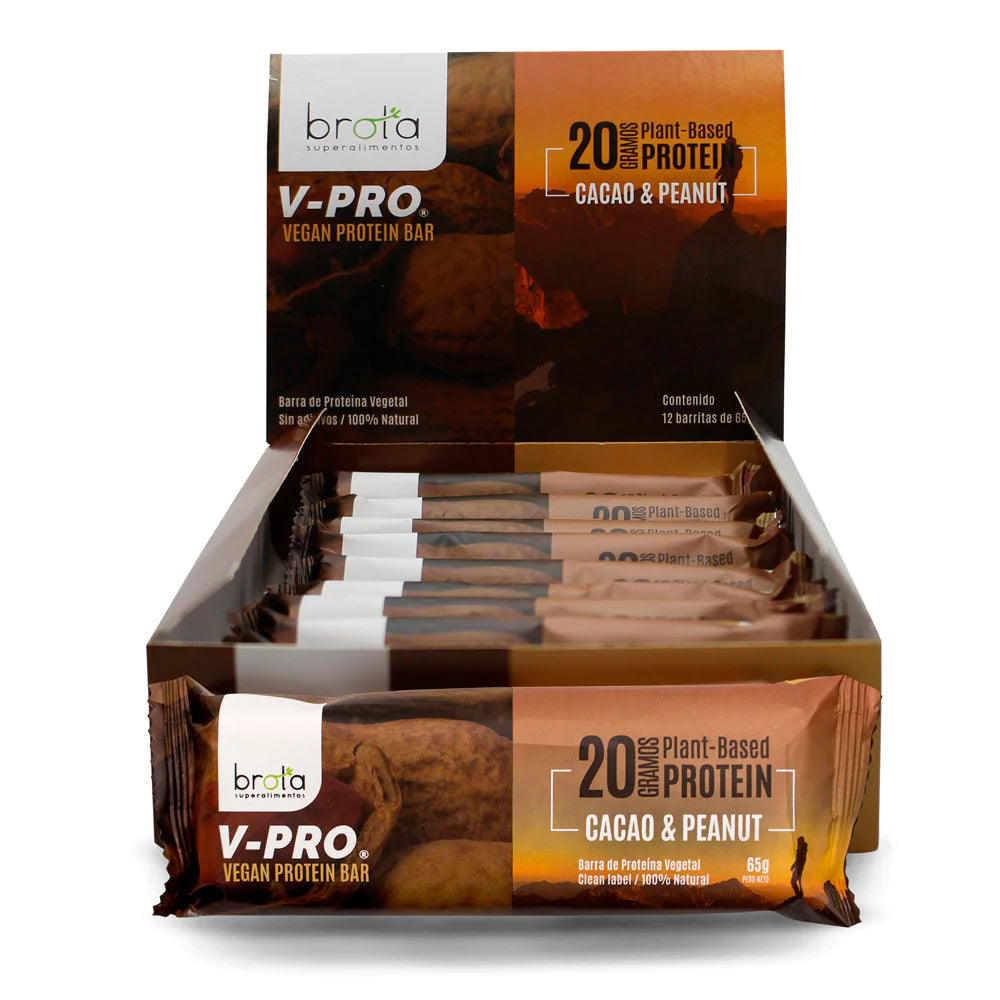 V-PRO VEGAN PROTEIN BAR CACAO & PEANUT (DISP. 12 UNID) BROTA