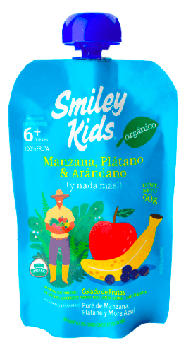 COLADO ORGÁNICO MANZANA PLATANO ARANDANO GLUTEN FREE - 90 GRS - SMILEY KIDS