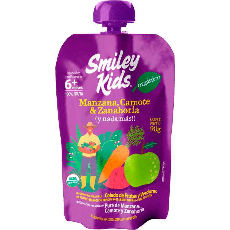 COLADO ORGANICO MANZANA CAMOTE ZANAHORIA GLUTEN FREE - 90 GRS - SMILEY KIDS