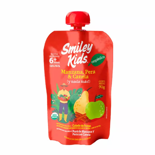 COLADO ORGANICO MANZANA PERA CANELA GLUTEN FREE - 90 GRS - SMILEY KIDS