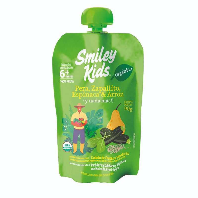 COLADO ORGANICO PERA ZAPALLITO ESPINACA ARROZ GLUTEN FREE -  90 GRS - SMILEY KIDS