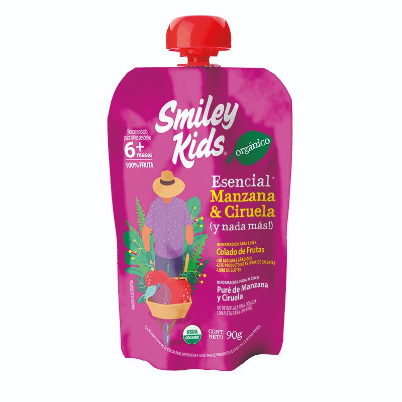 COLADO ORGANICO ESENCIAL MANZANA CIRUELA GLUTEN FREE - 90 GRS - SMILEY KIDS.