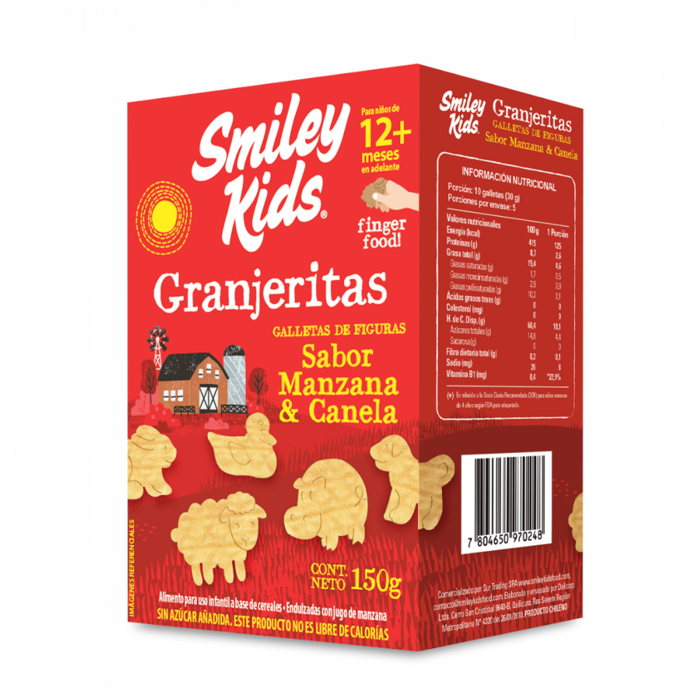 GALLETA SIN SELLOS GRANJERITAS MANZANA CANELA - 150 GRS - SMILEY KIDS