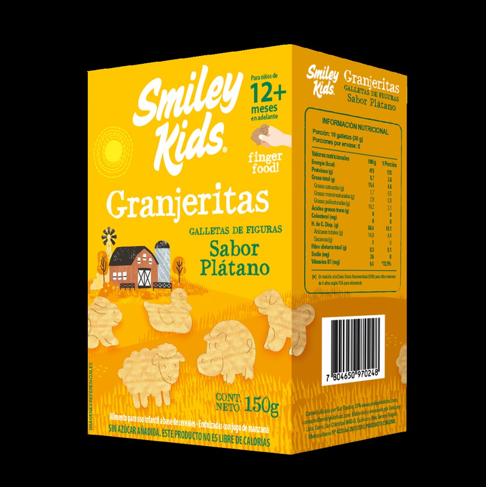 GALLETA SIN SELLOS GRANJERITAS PLATANO - 150 GRS - SMILEY KIDS