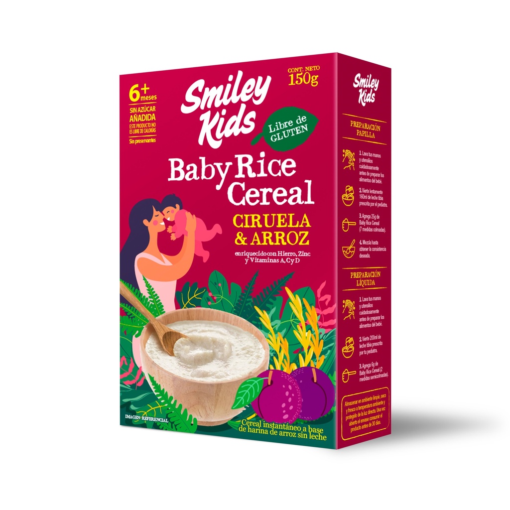 BABY RICE GLUTEN FREE CIRUELA - 150 GRS - SMILEY KIDS