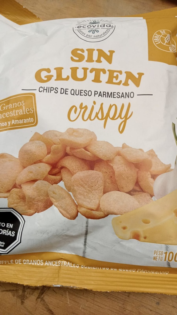 SIN GLUTEN CHIPS DE QUESO PARMESANO CRISPY 100G-ECOVIDA