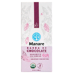 [Manare] BARRA DE CHOCOLATE SIN AZÚCAR ORGÁNICO 62% CACAO 100G - MANARE 